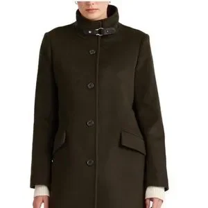 NWOT Lauren Ralph Lauren Petite Buckle Collar Wool Coat in Military Green Sz 6